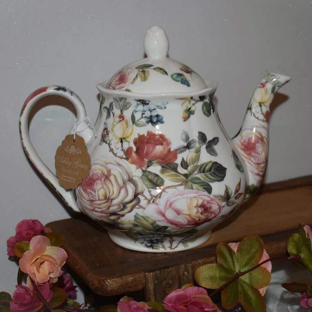 Kent Pottery Floral Rose Flower Garden Porcelain Country Cottagecore Teapot